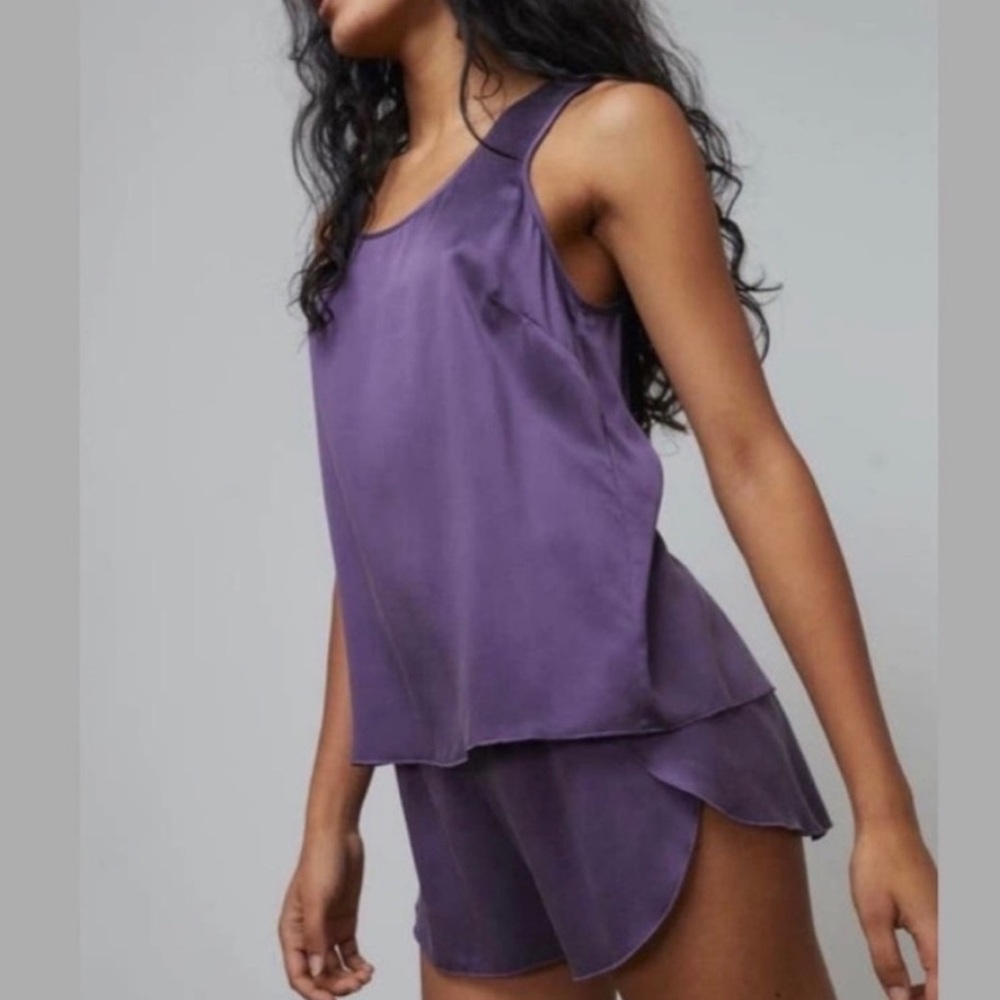 NEW Lunya Washable Silk Pull On Pajama Shorts Tulip Top Purple Loungewear